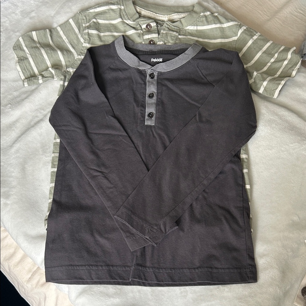 6T George anD Pekkle Gray and Green Kids Long Sleeve Shirts